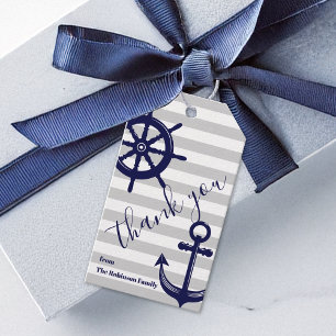 Étiquettes-cadeau Ancre Bateau Roue Merci nautique