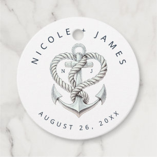 Étiquettes Cadeau Ancre de cordes cardiaques nautiques Mariage de la