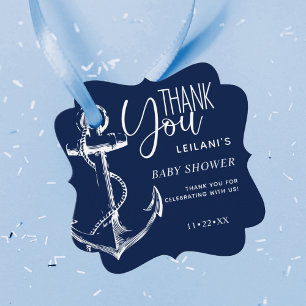 Étiquettes Cadeau Ancre marine Merci bleu marine