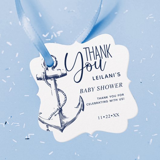 Étiquettes Cadeau Ancre nautique Merci blanc