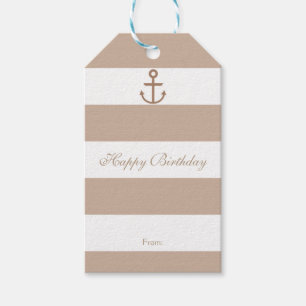 Étiquettes Cadeau Ancre Rayées Marron Taupe & Blan