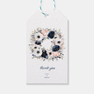 Étiquettes-cadeau Anémones bleues et blanches Merci Mariage Floral
