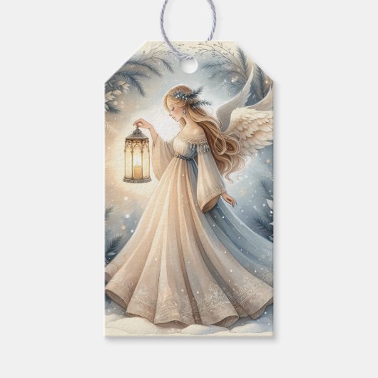 Étiquettes-cadeau Ange céleste d'hiver Lanterne de paix (Devant)