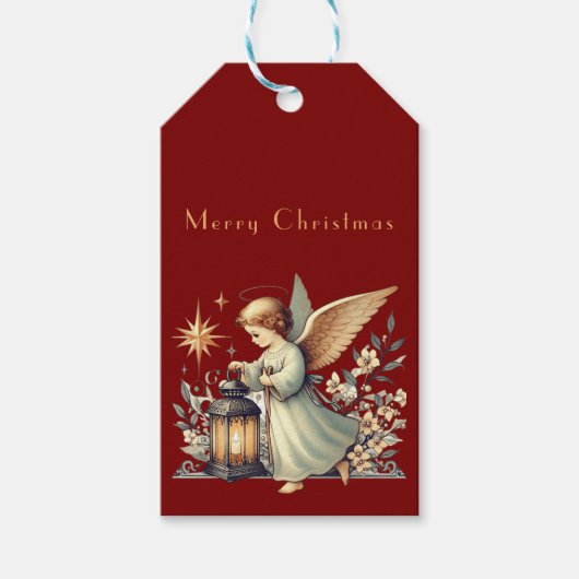 Étiquettes-cadeau Ange de Noël et lanterne (Devant)