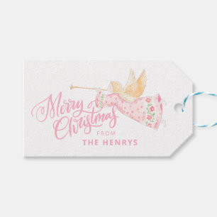 Étiquettes-cadeau Ange rose pastel de la Nativité
