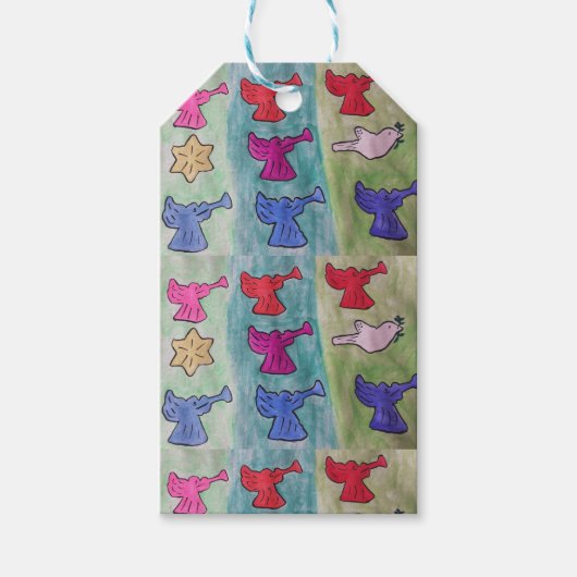 Étiquettes-cadeau Anges de Noël avec trompettes (Devant)