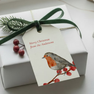 Étiquettes-cadeau Anglais Redmamin Robin Joyeux Noël