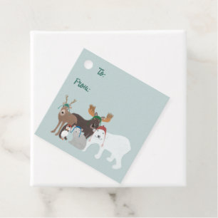 Étiquettes Cadeau Animaux arctiques en hiver Noël Casquette