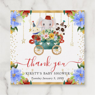 Étiquettes Cadeau Animaux de cirque à l'aquarelle Baby Shower floral