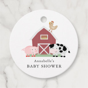 Étiquettes Cadeau Animaux de ferme Barnyard Baby shower blanc Merci