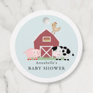 Étiquettes Cadeau Animaux de ferme Barnyard Baby shower bleu Merci