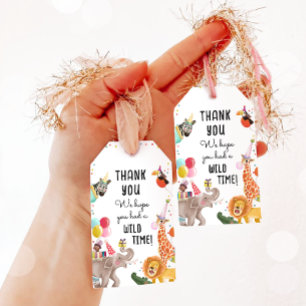 Étiquettes-cadeau Animaux de Fête Fille Safari Rose Merci Temps Sauv