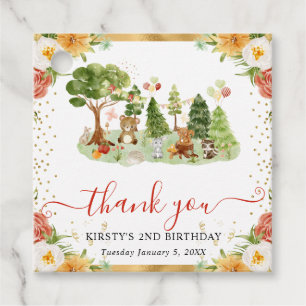 Étiquettes Cadeau Animaux de la forêt à l'aquarelle pour anniversair