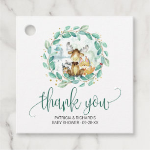 Étiquettes Cadeau Animaux de la forêt Verdure Baby Shower Remercieme