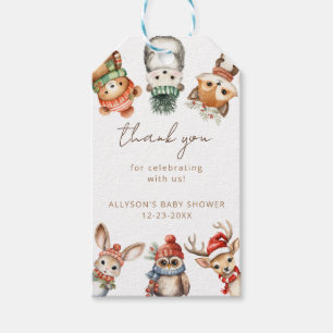 Étiquettes-cadeau Animaux des bois baby shower d'hiver de Noël