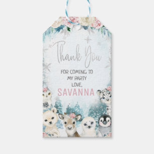Étiquettes-cadeau Animaux floraux argentés Anniversaire hivernal