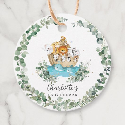 Étiquettes Cadeau Animaux mignons Arche de Noah Verdure Anniversaire (Devant)