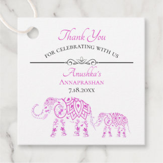 Étiquettes Cadeau Annaprashan, Eléphants roses | Premier riz