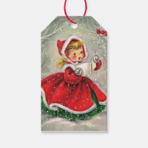 Étiquettes-cadeau Années 1950 Vintage Christmas Girl In Dress