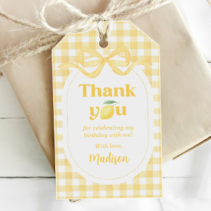 Étiquettes-cadeau Anniversaire 1 an Thème Gingham Citron