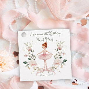 Étiquettes Cadeau Anniversaire Ballerine Aquarelle & Ruban Rose Fant