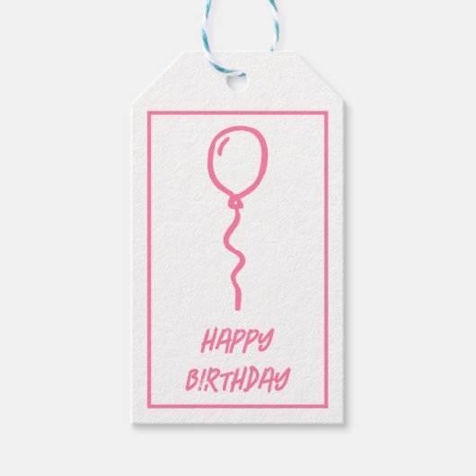Étiquettes Cadeau Anniversaire Ballon Rose Mignon (Devant)