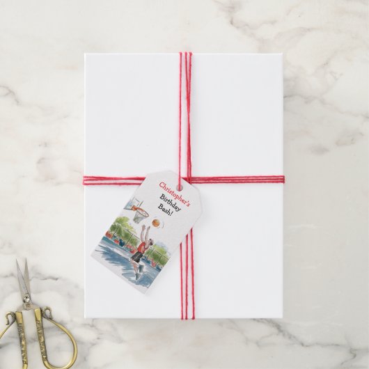 Étiquettes-cadeau Anniversaire Bash : Hoops and Hype Merci (Avec de la ficelle)