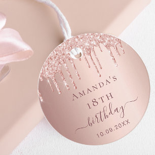 Étiquettes Cadeau Anniversaire blush rose gouttes de parties scintil