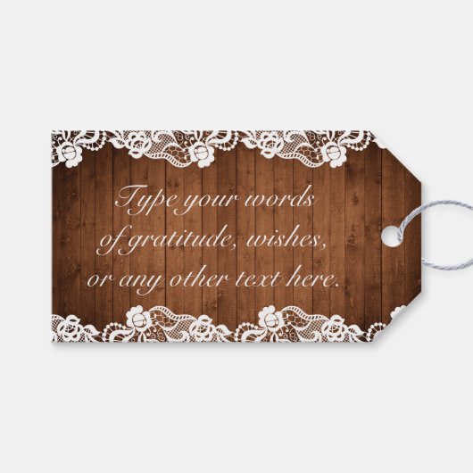 Étiquettes-cadeau Anniversaire Bois Rustique & Dentelle Blanche (Devant (Horizontal))