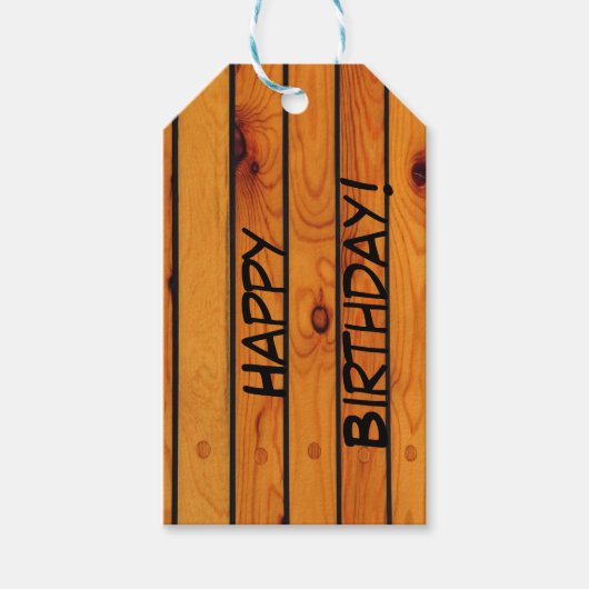 Étiquettes-cadeau Anniversaire Classic brun pont en bois (Devant)
