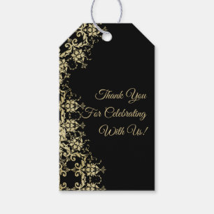 Étiquettes-cadeau Anniversaire Classy Gold & Black Damask