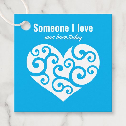 Étiquettes Cadeau Anniversaire Coeur bleu pur Quelqu'un que j'aime C (Devant)