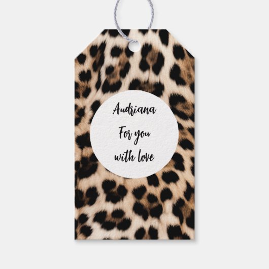 Étiquettes-cadeau Anniversaire crémeux du léopard noir Brown (Devant)