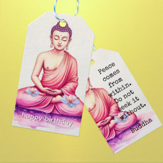 Étiquettes-cadeau Anniversaire de Bouddha, Aquarelle, Méditation / Y