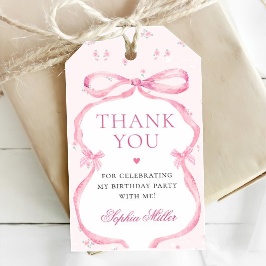 Étiquettes-cadeau Anniversaire de Coquette Pink Bow