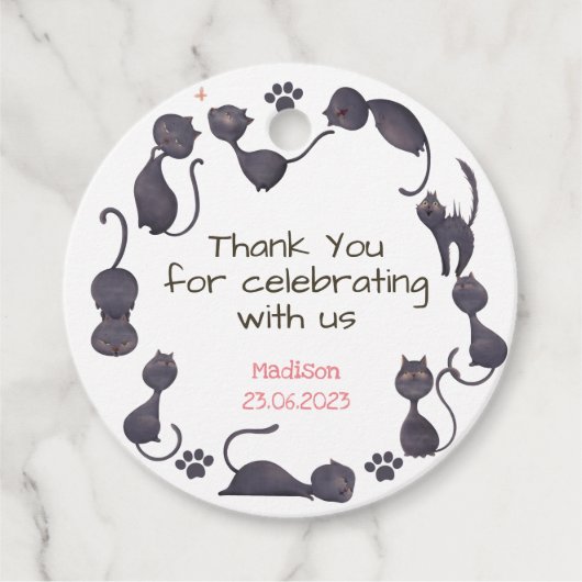 Étiquettes Cadeau Anniversaire de enfant de chat noir merci (Devant)