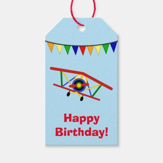 Étiquettes-cadeau Anniversaire de l'avion mignon (Devant)