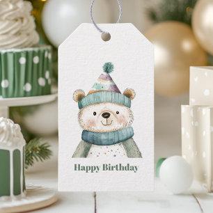 Étiquettes-cadeau Anniversaire de l'ours vert Winter Wonderland