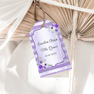 Étiquettes-cadeau Anniversaire de Quinceanera de fleurs violettes