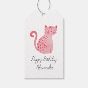 Étiquettes-cadeau Anniversaire du chat rose