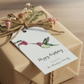 Étiquettes-cadeau Anniversaire du colibri bleu élégant