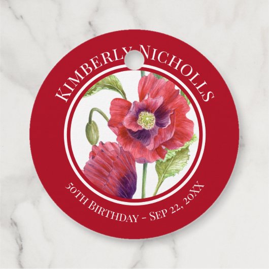 Étiquettes Cadeau Anniversaire Favoriser Les Papes Rouges Cercle Flo (Dos)