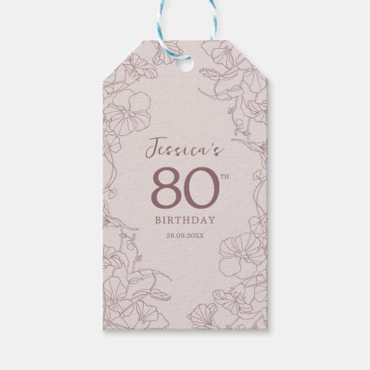 Étiquettes-cadeau Anniversaire Floral Rose Mauve (Devant)