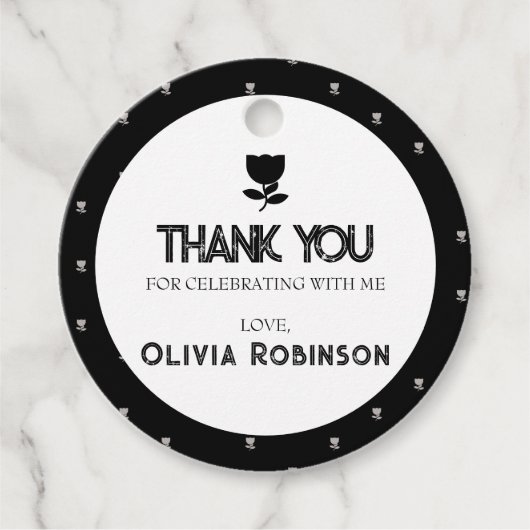 Étiquettes Cadeau Anniversaire gothique noir et blanc (Devant)