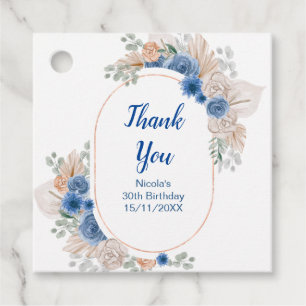 Étiquettes Cadeau Anniversaire Herbe de Pampas Bleu Boho