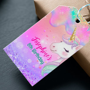 Étiquettes-cadeau Anniversaire licorne aqua rose mignonne
