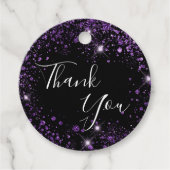 Étiquettes Cadeau Anniversaire noir violet parties scintillant pouss (Devant)