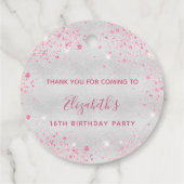 Étiquettes Cadeau Anniversaire rose argent brillant merci (Dos)