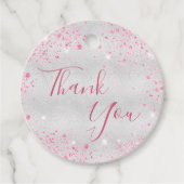 Étiquettes Cadeau Anniversaire rose argent brillant merci (Devant)
