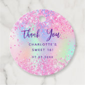 Étiquettes Cadeau Anniversaire rose holographique merci (Devant)